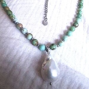 NWT Jadeits silver necklace Huge White Freshwater Pearl Pendant